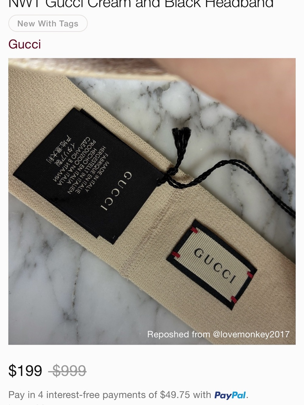 Gucci Cream and Black Knit Headband with Logo - Picture 5 of 6